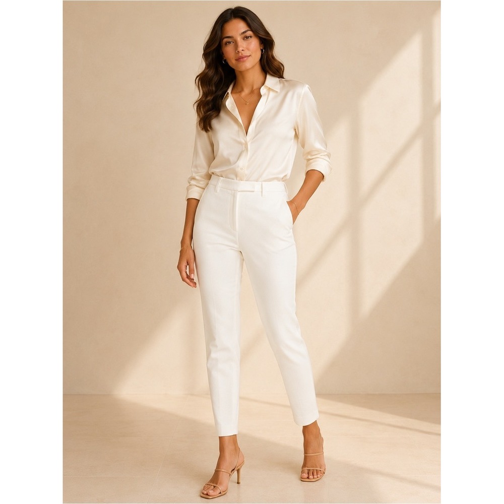 Brunello Cucinelli White Cotton Blend Jersey Tapered Ankle Pants IT 46 US 10